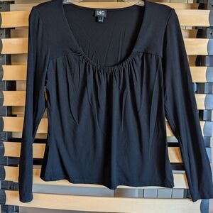 INC International Concepts Women's Classic Black Long Sleeve Top